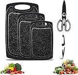 Schneidebretter aus Kunststoff, 3 Stück, Küchenschneidebrett mit Saftrillen, spülmaschinenfest, Schneidebrett mit Griff, rutschfeste Füße für Fleisch, Gemüse, Ob