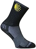 Wrightsock Profi Sportsocke, Wandersocke in schwarz, Anti-Blasen-System, doppel-lagig, Crew lang - Stick Jakobsweg - Gr. S