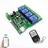 WiFi Wireless Relais Modul 4 Kanäle Remote Switch AC220V Inching/Selbstverriegelung Switch Alexa Relais DIY für Garagentor Fernbedienung mit 433Mhz RF Remote kompatibel mit Alexa, Echo, Google, IFTTT