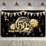 50. Geburtstag Party Dekoration, Extra Große Stoff Schild Poster zum 50. Jahrestag Foto Stand Hintergrund Banner, 50. Geburtstag Party Lieferunge (Schwarz Gold)