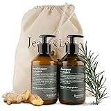 Jean & Len Haarpflege Set Damen und Herren Rosemary & Ginger | Vegane Haarpflege für trockenes Haar | Conditioner & Shampoo ohne Silikon und Parabene | Made in Germany | Glanz mit Shampoo & Spülung