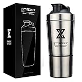 PLC020 700ml+200ml Eiweiss Protein Shaker mit Pulverfach Edelstahl Shaker Eiweiß Becher mit Siebeinsatz für Sport F