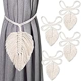 4 Stück Raffhalter Boho Blätter Vorhanghalter Baumwolle Makramee Gardinenhalter Vorhang Zugband Gardine Beige Baumwollseil Holdbacks Tiebacks Vorhang Clips Feder Seilhalter Gardinen Deko (4 Stück)