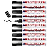 edding 3000 Permanentmarker - schwarz - 10 Stifte - Rund-Spitze 1,5-3 mm - schnell trocknender Permanent Marker - wasserfest, wischfest - für Karton, Kunststoff, Holz, Metall - Universalmark