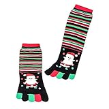 Carolui Christmas Fingersocke Unisex Christmas Print Multicolor Zehensocken Five Finger Socks Damen Lustige Kniestrümpfe(C,Free Size)