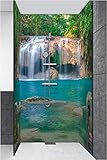 Artland Duschrückwand Eck mit Motiv Fliesenersatz Alu Rückwand Dusche Duschwand Bad 3 Segmente Wunschmaß Natur Wald Dschungel Wasserfall Grün S6CI