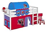 Spielbett JELLE 90 x 190 cm Spiderman - Hochbett LILOKIDS - weiß - mit Vorhang