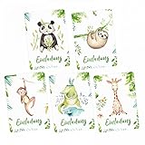 nikima Schönes für Kinder - 5 Einladungskarten Set - Krokodil, Panda, Faultier, Giraffe, Affe inkl. 5 Briefumschlägen Kinder Geburtstag Mädchen Junge Einladung Feier Party