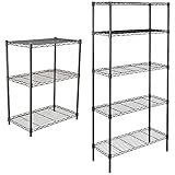 Amazon Basics Lagerregal mit 5 Regalböden, bis zu 160 kg pro Regalboden, Schwarz & Lagerregal mit 3 Regalböden, bis zu 115 kg pro Regalboden, Schw