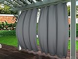 Outdoor Vorhang Ösen Oben Unten 255x275cm Grau Extra Breit Wasserdicht Sonnenschutz Winddicht - Seitlicher Sichtschutz Ohne Bohren für Balkon Terrasse Veranda Perg