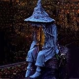 hfior Gartenstatuen, Sitzende Hexe Mit LED-Licht Gartendeko Ghul Rasenlampe Gartenfiguren Für Garten Halloween Dek