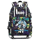BINGLI Genshin Impact Xingqiu Anime Rucksack Schule Bookbag Laptop Studententasche 3D Gedruckte Oxford wasserdichte HüLle Mit USB-Aufladung Reise-Outdoor-T