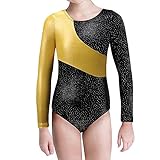 Kidsparadisy Mädchen Gymnastik-Turnanzug Tanzkleidung Lange Ärmel Regenbogen Streifen zum 2-15 Jahre (Gold, 140(7-8T))