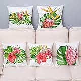 ZHAOCC Kissenbezug 5-teiliges Set Leinen Kissenbezug Tropical Watercolor Plant Flower Kissenbezug Pillow Box Home Decoration Kissenbezug 45X45C