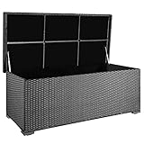 PREMIUM 'Sienna' 650l Polyrattan Garten Kissenbox wetterfest (regnet nicht rein) 155 x 73 x 60 cm, Auflagenbox mit verstärktem Deckel und Gasdruckfedern, als Sitztruhe oder Tischplatte, Silb