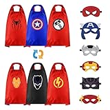 URAQT Superhelden Kostüm Kinder, 3 Stücke Umhänge Doppelseitiger mit 6 Masken, Junge Mädchen Cosplay Kostüme Kinderkleidung, Spielzeug & Geschenke für Kindergeburtstag Halloween Karneva Party
