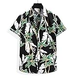 Strandshirt Herren Sommer Loose-Fit V-Ausschnitt Strickjacke Herren Shirt Modern Hawaiianischer Stil Druck Kurzarm Casual Urlaub Wicking Breathable T-Shirt B-Black1 S