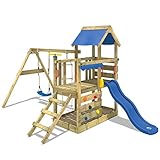 WICKEY Spielturm Klettergerüst TurboFlyer mit Schaukel & blauer Rutsche, Kletterturm mit Sandkasten, Leiter & Spiel-Zubehö
