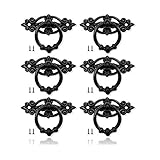 WSL 6 Stück Antik Möbelknopf Alte Tür Schrank Knöpfe Schublade Ring Griffe Zinklegierung Vintage Türgriffe für Schrank Kommode Möbelgriff mit Schrauben (Schwarz)
