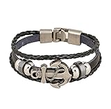 AIUIN,1 x Retro-Armband, Motiv: Anker, Armband aus geflochtenem Leder und einem Metallanker, der in das Leder eingearbeitet ist, für H