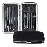 Maniküre Set | WhiteLabel Pediküre kit | 8-teiliges Nagelset aus rostfreiem Edelstahl| Männer & Frauen mit modernem Etui (Schwarz)