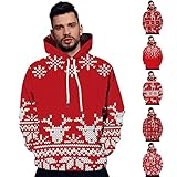 Weihnachten Hoodie Herren Pullover Slim Fit mit Kordelzug Tasche Kapuzenpullover Christmas Digital Printed Sweartshirt Party Sportshirt Top Winter Herbst Bluse Weihnachts Geschenke für Männer-#1