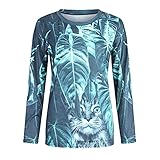 Damen Elegante Spitzentop Shirt,Locker Lässig Hemd mit V-Ausschnitt und Knopfleiste Einfarbig Bestickt Langarmshirt unregelmäßige Fledermausshirt Oberteile (Blau-1,M)