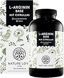 NATURE LOVE® L-Arginin Base mit Citrullin - Hochwertiges pflanzliches Arginin in BASE Form mit 99,7+% Reinheit - 365 Kapseln - Hochdosiert, vegan, in Deutschland p