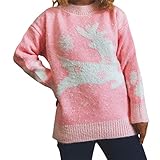 LSFYSZD Damen Weihnachtspullover mit Weihnachts-Elch-/Schneeflocken-Muster, Rundhalsausschnitt, langärmelig, lässiger Strickpullover, Sweatshirt, rose, S