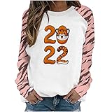 LYAZFC Damen Frühjahr und Sommer lässiger Multicolor-Druck lockerer Rundhals-Langarm-T-Shirt-Ob