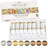 Decola - Metallic Effekt Acrylfarben Set | 8 x 18 ml Metallic Acryl Farbtuben | Malen und Dekorieren auf jeder Oberfläche | Hergestellt in Russland von Nevskay