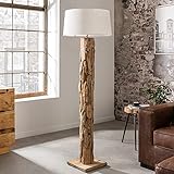 riess-ambiente.de Höhenverstellbare Stehlampe Roots 170cm Natur mit Teakholz-Fuß Stehleuchte Wohnzimmerlamp