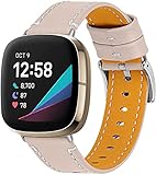 Einfarbiges Armband, kompatibel mit Versa 3/Sense, Leder-Armband, Smart-Watch, Ersatzarmbänder, Sportarmband, atmungsaktiv, kompatibel mit Versa 3/Sense Damen Herren, Schwarz (Farbe: Rot) (Pink)
