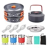 BE-STRONG Camping-Kochgeschirr-Set, Tragbares Camping-Kochgeschirr-Set Aus Aluminium, Geeignet Für 2～3 Personen Im Freien Geeignet Für Camping Und W