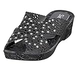 Linea Scarpa Siebi's Thira Multi Badeschuhe Damen mit erhöhtem Absatz, Pantolette modisch Glitzersteine 41 Schw