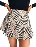 nonotse Damen Mini Faltenrock Hohe Taille A-Linie Skater Tennis Schule Gedruckt Casual Kurz Rock Gr. 36, Kaki k