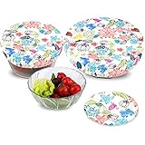 PHOGARY 3 STK Abdeckhauben für Lebensmittel Wiederverwendbare, aus Stoff, Topfhauben mit Gummizug, Dehnbare Deckel Wasserdichtes Gewebe dehnte Abdeckungen für Glassalat-Schüssel, Topf (floral1)