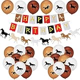 Latocos Pferde Geburtstag Partydekorationen mit Filz Pferdegirlande Geburtstag Banner 30 Stücke Latex Pferdeballon Braunem Pferd Thema Luftballons für Mädchen Western Cowgirl Party Geburtstag