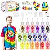 Gifort Tie Dye Kit, Stoff Textilfarbe Waschmaschinenfest 18 Stück Batik DIY Kleidung Graffiti Dye Batikfarben Set für DIY Projekte und Partyaktivitäten Ideal Wahl für Modeliebhab