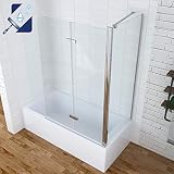 AQUABATOS® Eck Duschtrennwand Duschwand für Badewanne faltbar Badewannenaufsatz 120x140cm mit Seitenwand 70x140cm aus 5mm ESG Sicherheitsglas Nano-Beschichtung
