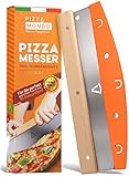 Pizza Mondo® Pizzaschneider - Profi Pizzamesser (Pizza Cutter) effektiver als Pizzaroller | Premium Pizza Wiegemesser aus Edelstahl 32cm mit Holzgriff | Schnelles und gleichmäßiges S