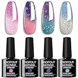 Croitout Gel Nagellack Set, UV Farbwechsel Gel Nagellack Set, Thermo Shellac Gellack Kit, Mehrfarbig Ablösbarer Nagelgel Farbgel Gel Nagel, Chameleon Gel Polish Set 4 x 7.3ml (4WB-014)