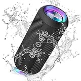 Ortizan Bluetooth Lautsprecher mit Buntem LED-Licht, Tragbarer Mini Bluetooth Box mit Freisprechfunktion, IPX7 Wasserschutz und 360° Surround Sound, Kabelloser Lautsprecher Musikbox mit AUX, TF