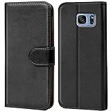 Verco Handyhülle für Samsung S7 Edge Hülle, Schutzhülle für Samsung Galaxy S7 Edge Tasche PU Leder Flip Case Brieftasche - Schw