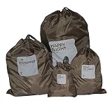 BINGONE Nylon 4-in-1 Kordelzug-Tasche/Ditty-Tasche/Kordel-Tasche Aufbewahrung Reise Verwendung 4 Größen, braun, Einheitsgröß