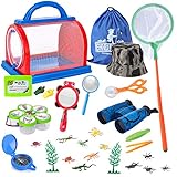 Draussen Forscherset Spielzeug, Bug Catcher Kit 27 Stück mit Kinder fernglas, Schmetterlingsnetz, Kompass Lupe, Insect Critter Käfig, Pinzette, Adventurer Set Geschenke für 3-10 Jahre Junge Spielzeug