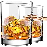 Kollea Whisky Gläser 2er Set, Whiskey Gläser mit Realem Geschoß Cal.308, Old Fashioned Handgeblasen Whiskygläser, Kristallglas Geschenkidee für Männer für Whisky, Scotch, Bourbon - 300 ML