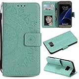 Trugox Samsung Galaxy S7 / G930 Hülle Leder Totemblume, Schutzhülle Brieftasche mit Kartenfach Klappbar Magnetverschluss Stoßfest Kratzfest Handyhülle Case für Samsung Galaxy S7 - LOHHA10613 Grü