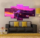 XZWYB Kunstdruck auf Leinwand 5 Leinwandkunst Black Ferrar Testarossa Sports Car Sonnenuntergang Ölfarben, Fotodruck, moderner -Design, gespannt und gerahmt（200x100cm）