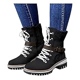 Binggong Damen Stiefeletten Biker Boots Stiefel mit Blockabsatz Reitstiefel Bequeme Herbst Winter Frauen Schuhe Schnallen Schnürstiefel Reitstiefel Vintage Winterschuhe W